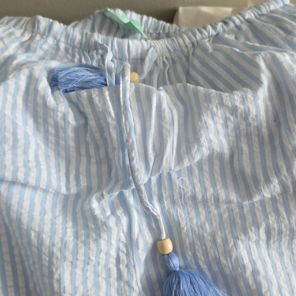 Cotton Blue /White Striped Pantsuit Wideleg. Light And Airy - Picture 4 of 4